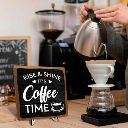 Coffee Bar Decor Sign, Coffee Bar Accessories, Funny Coffee Bar Desk Decor, Rustic Wooden Plaque Coffee Sign Farmhouse Coffee Bar Derco Signs For Coffee Station, Coffee Shelf Decor(Black+Brown05) - Image 5