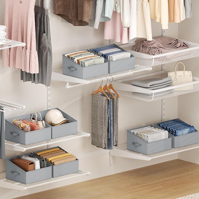 DIMJ Closet Storage Bins 8 Pack - Fabric Trapezoid Closet Organizer Bin, Foldable Storage Baskets for Shelves, Closet Shelf Organizer, Clothing Storage Box for Toys, Books, Towel, Clothes - Image 6