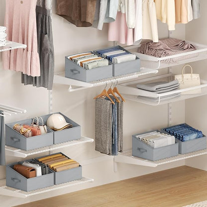 DIMJ Closet Storage Bins 8 Pack - Fabric Trapezoid Closet Organizer Bin, Foldable Storage Baskets for Shelves, Closet Shelf Organizer, Clothing Storage Box for Toys, Books, Towel, Clothes - Image 6