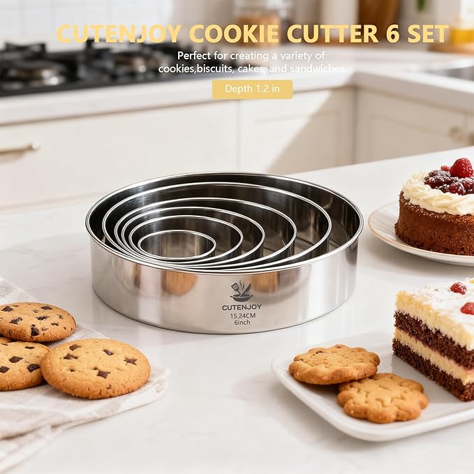 6 PCS Round Cookie Cutters (2, 3, 3.5, 4, 5, 6 Inch), Stainless Steel Biscuit Cutters For Baking, Large Circle Cookie Cutter for Baking, Pastry, Donuts, Fondant, Sandwich - Image 9