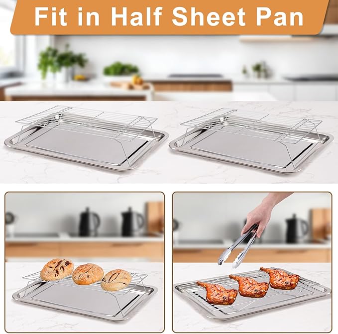 Cooling Rack for Baking 3 Tiers, 16" x 10" Cookie Cooling Wire Rack Stackable Collapsible Nonstick, Stainless Steel Baking Cooking Cooling Racks with Optimum Air Flow, Silver - Image 3