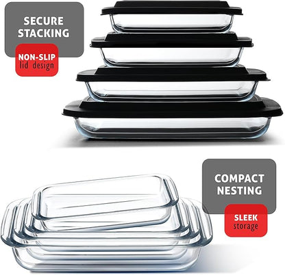 EATEX 16-Piece Deep Glass Casserole Dishes for Oven with Plastic Lids, Glass Baking Dishes for Oven, Rectangular Bakeware for Lasagna, Cooking, Leftovers, Kitchen, Freezer to Oven Dishwasher Safe - Image 5