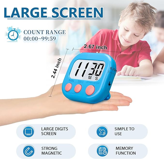 12 Pack Multi-Function Digital Timers, Magnetic Large LCD Display Loud Alarm Countdown Timers, Extensively Use in Classroom, Break Time, Gym, Meeting, Cooking - Image 2
