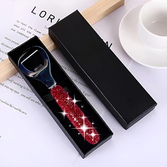 Handcrafted Red Crystal Bling Beer Opener – Sparkle Diamond Bottle Openers for Home Bar, Bartenders, Party, Wedding Gift, Glitter Accessory for Women & Men