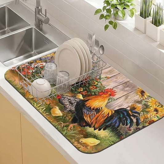 Kitchen Countertop Dish Drying Mat,Super Absorbent Coffee Bar Mat for Maker Espresso Machine, Anti-Slip Accessories for Kitchen Countertops 19x12 Inch