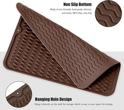 Large 24" x 18" Silicone Dish Drying Mat for Kitchen Counter, Easy clean, Quick Dry, Heat-resistant Dish Drainer Mat for Sink,Refrigerator or Drawer liner (Food Grade Silicone-Coffee) - Image 4