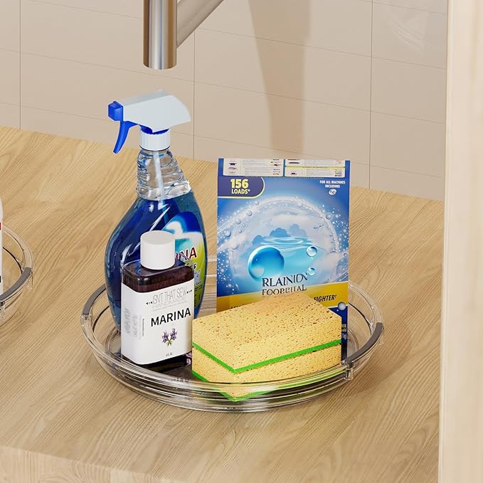 LAMU 2 Pack Clear Lazy Susan Turntable Organizer for Cabinet, 10.6'' 9.25'' Condiment Organizer for Refrigerator, Kitchen Pantry, Medicine Cabinet Organizer, Spices Rack Organization, Bathroom - Image 7