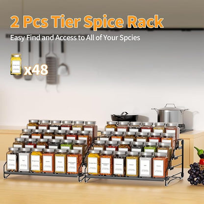 BOIVSHI 4 Tier Spice Rack Organzier, Spice Rack for Cabinet, Adjustable Depth Seasoning Shelf for Countertop, Pantry, Seasoning Organizer, Metal, Black (2 Pack) - Image 6