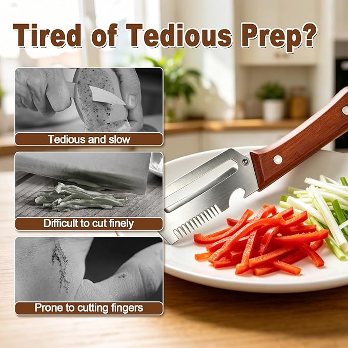 2 Pack 3-in-1 Multifunctional Vegetable Peeler with Wooden Handle - Potato Peeler with Julienne Slicer & Bottle Opener, Stainless Steel Blade, Right Handed Kitchen Tool