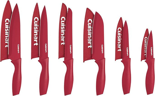 Cuisinart Knife Set, 12pc Ceramic Coated Knife Set with 6 Blades & 6 Blade Guards, Lightweight, Stainless Steel, Durable & Dishwasher Safe (Red) by Cuisinart