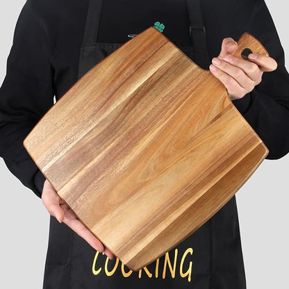 16.6"x13" Large Acacia Wood Cutting Board with Handle Big Wooden Charcuterie Boards Butcher Block Meat Cutting Boards for Kitchen Decor Bread Cheese Serving Platter Thick Teak Chopping Board Food Tray