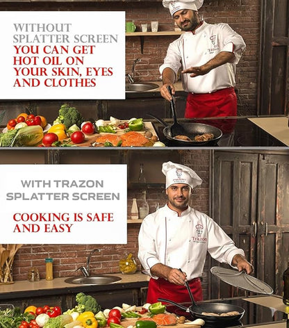 Grease Splatter Screen for Frying Pan 13 inch - Stops 99% of Hot Oil Splash - Protects Skin from Burns - Splatter Guard for Cooking - Iron Skillet Lid Keeps Kitchen Clean, includes Silicone Spatula - Image 3