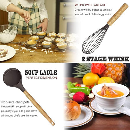 Cooking Utensils Set- 35 PCs Kitchen Utensils with Grater,Tongs, Spoon Spatula &Turner Made of Heat Resistant Food Grade Silicone and Wooden Handles Kitchen Gadgets Tools Set for Cookware - Image 4