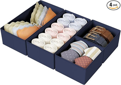 DIMJ Drawer Organizers Clothes, Set of 4 Dresser Organizer Bins, Fabric Closet Organizers and Storage, Shallow Drawer Dividers for Nursery, Clothing, Baby Clothes, Socks, Underwears, Tie (Navy Blue) by DiMJ