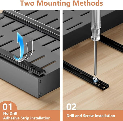 1 Pack Pull out Cabinet Organizer, Width (12"-19") Depth (17"-23"), with 3 Rails Adjustable Slide, Expandable Pullout Drawers for Cabinets, No Drill Adhesive Kitchen Drawers for Pantry Shelves - Image 6