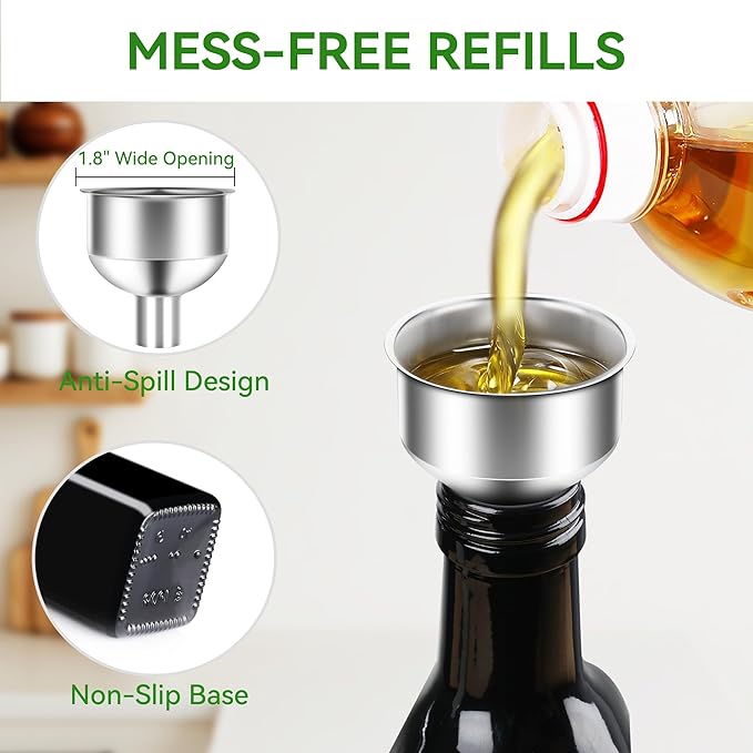 Vakoo Oil and Vinegar Dispenser Set - 17oz/500ml, Extra Thick Glass, Leak-Proof, Olive Oil Dispenser Bottle for Kitchen (White Black) - Image 5