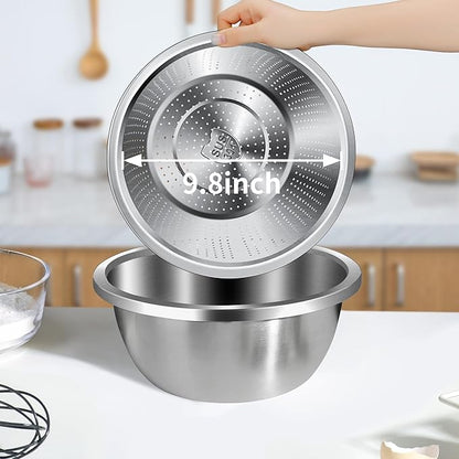 Colander 304 Stainless Steel 5-quart with Mixing Bowls, Strainer for Kitchen Food For washing vegetables, fruit, rice, Dishwasher Safe. (2PC) - Image 5