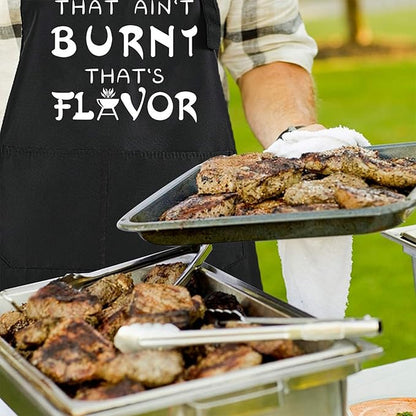 Rosoz Funny BBQ Black Chef Aprons for Men, The Food Here is Lit, Adjustable Kitchen Cooking Aprons with Pocket Waterproof Oil Proof Father’s Day/Birthday
