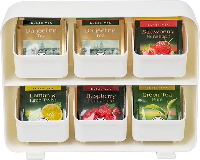 Mind Reader Tea Bag Organizer, Tea Station Organizer, Countertop Storage, Kitchen, Plastic, 10.25"L x 3.25"W x 7.75"H, White - Image 6