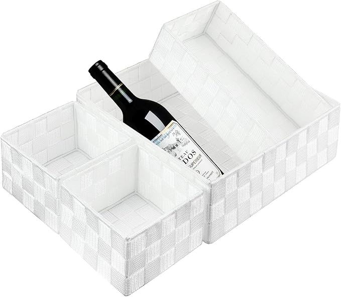Posprica Woven Storage Box Cube Basket Bin Container Tote Organizer Divider for Drawer,Closet,Shelf, Dresser (White) - Image 4