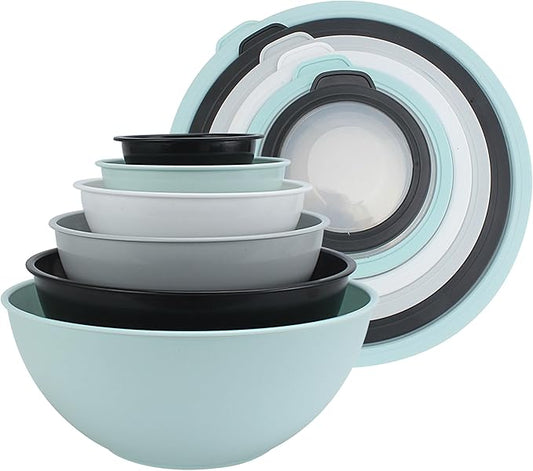COOK WITH COLOR Mixing Bowls with TPR Lids - 12 Piece Plastic Nesting Bowls Set includes 6 Prep Bowls and 6 Lids, Microwave Safe Mixing Bowl Set (Mint) by CookwithColor