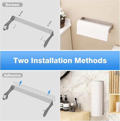 Paper Towel Holder Under Cabinet, Stainless Steel, Silver, Adhesive & Wall Mount, Under Counter Paper Towel Rack for Kitchen and Bathroom, Home and Kitchen Decor - Image 6