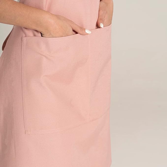 TOSHE Kitchen Apron Waterdrop Resistant Cotton Apron with adjustable Aprons for Women with Pockets 10 Color option Cooking Powder Pink Apron (Powder Pink) - Image 7