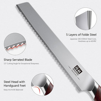 SHAN ZU Bread Knife 8 Inch, Japanese High Carbon 10Cr15Mov Stainless Steel Cake Knife, Razor Sharp Sourdough Slicing Knife, Multifunction Serrated knife for Homemade Bread - Image 3
