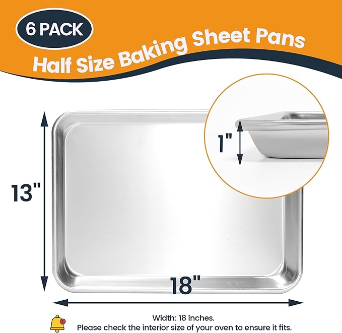 6 Pack Half Size Baking Sheet Pan, Aluminum Commercial Cookie Sheet Pan, Durable & Anti-Stick 18”x 13” - Image 5