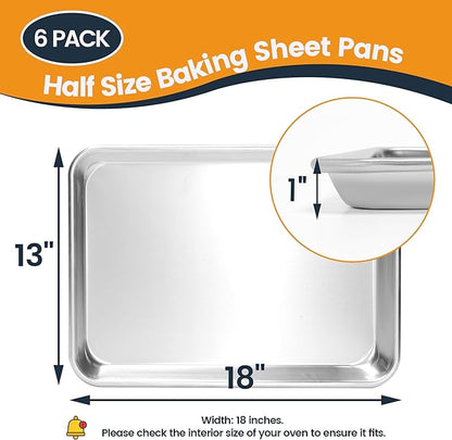 6 Pack Half Size Baking Sheet Pan, Aluminum Commercial Cookie Sheet Pan, Durable & Anti-Stick 18”x 13” - Image 5