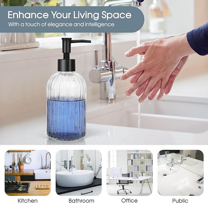 Topsky Glass Soap Dispenser with Plastic Pump, 400ml Liquid Hand Soap Dispenser, Rustproof Pump for Kitchen & Bathroom, Great for Lotions, Essential Oil, Liquid Soaps,Transparent - Image 6