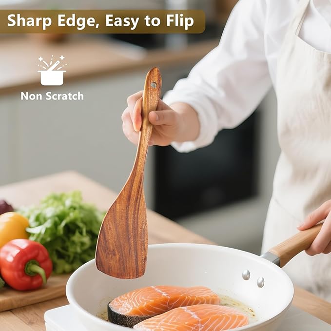 6 Pack Wooden Spoons For cooking – Heat-Resistant Wood Spatula with Comfort Grip, Lightweight Kitchen Cooking Utensils set, wood Spoon utensil Set Perfect for Non-Stick Cookware - Image 4