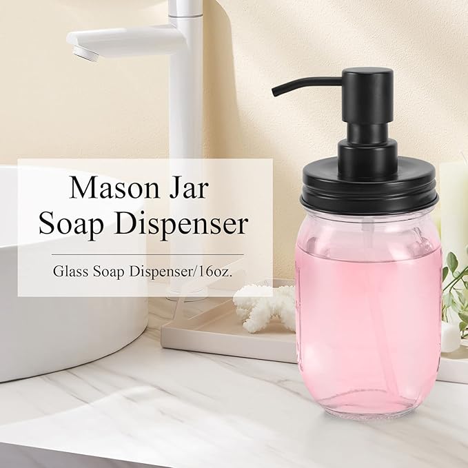 Premium Quality Mason Jar Soap Dispenser - Black 16 Ounce - Made from Rust Proof Stainless Steel – Dish and Hand Soap Dispenser – Ideal for Kitchen Dish Soap, Bathroom Soap