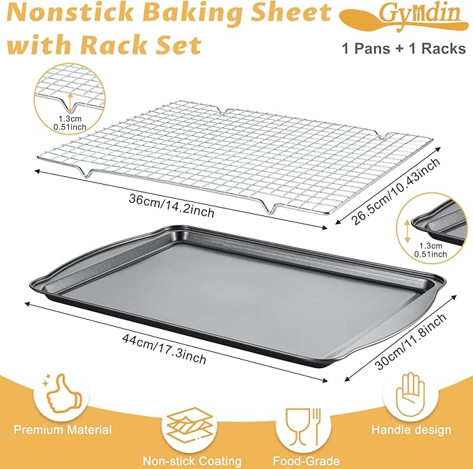 Baking Sheet with Cooling Rack - 17" x 11" x 0.5" Carbon Steel Cookie Sheet for Baking [1 Sheet + 1 Rack], Nonstick Baking Pan, Perfect for Baking, Roasting, and More - Image 2