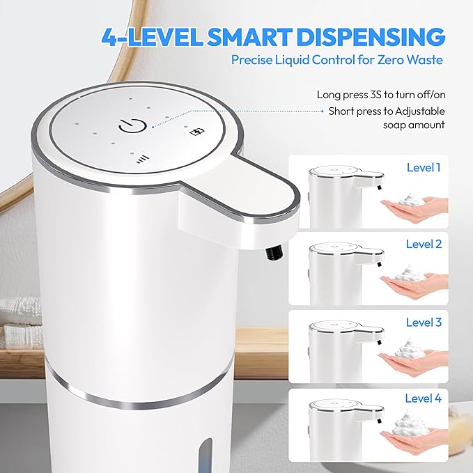 2 Pack Automatic Foaming Soap Dispenser,Touchless Foam Soap Dispenser,12.8oz Rechargeabled Wall Mounted Smart for Bathroom and Kitchen Dish Soap,Easy for Toddlers(White) - Image 2