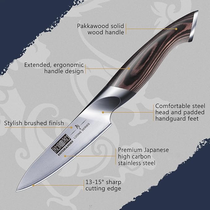 HOSHANHO 3.75 inch Paring Knife, Japanese High Carbon Stainless Steel Small Kitchen Knives, Ultra Sharp Fruit Knife with Ergonomic Pakkawood Handle - Image 2