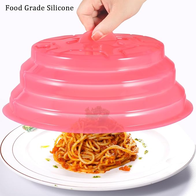 Kichwit Collapsible Silicone Microwave Plate Cover for Food, Dishwasher Safe and BPA Free, Red, 11”