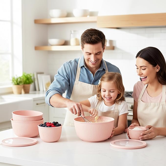 BoxedHome Mixing Bowls with Lids Set, 4 Packs BPA-Free Plastic Prep Bowls for Kitchen, Dishwasher & Microwave Safe, Pink - Image 9
