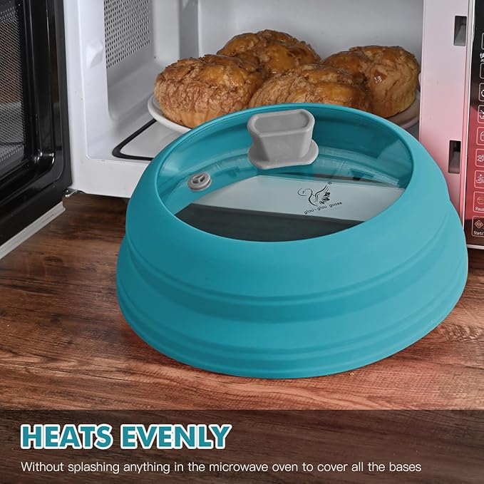 Microwave Splatter Cover Glass Cover Splatter Guard Lid with Collapsible Silicone for Food Cover Plate Cover 10.8 inch Blue - Image 4