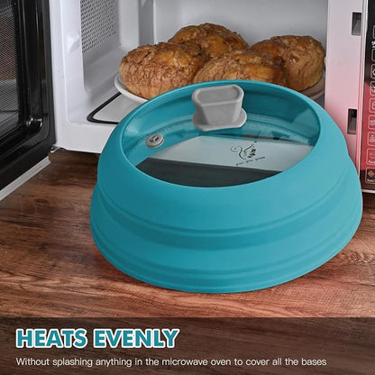 Microwave Splatter Cover Glass Cover Splatter Guard Lid with Collapsible Silicone for Food Cover Plate Cover 10.8 inch Blue - Image 4