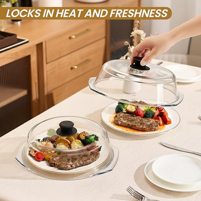 2 in 1, Tall Glass Microwave Splatter Cover for Food & Microwave Place Mat, Plate Splatter Guard Lid with Silicone Handle Knob, Cookware & Bakeware Serving Dish Cover, Food Grade, No Plastic, 10in - Image 6