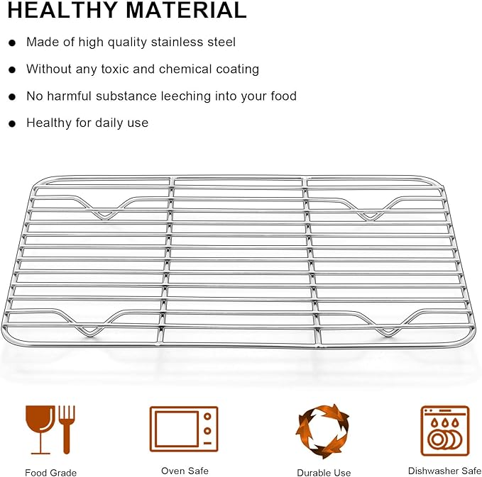 E-far Small Baking Cooling Rack Set of 2, Stainless Steel Metal Roasting Cooking Racks, Size - 9.7"x7.3", Non Toxic & Rust Free, Fit for Toaster Oven, Dishwasher Safe - Image 4