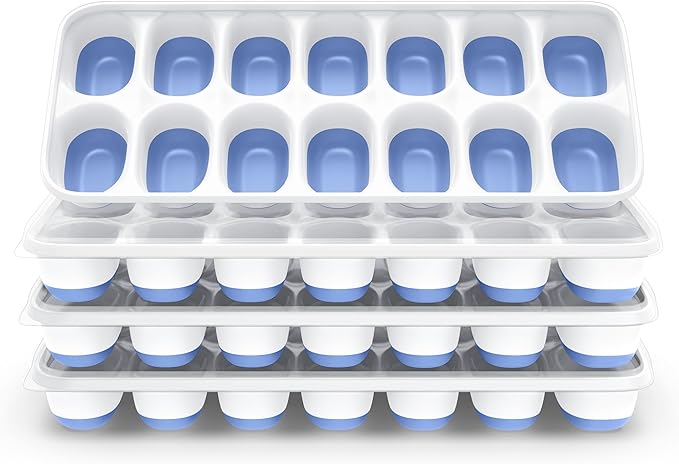 ChefAide Ice Cube Tray with Lid, 4 Packs 56 Cubes Durable Stackable Ice Cube Trays for Freezer with Removable Lids, Easy-Release Plastic & Silicone Ice Tray for Cocktail, Coffee by ChefAide
