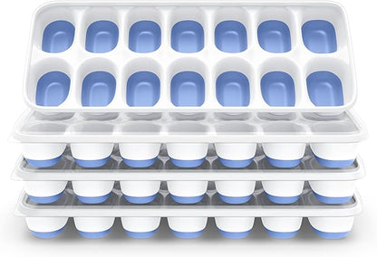 ChefAide Ice Cube Tray with Lid, 4 Packs 56 Cubes Durable Stackable Ice Cube Trays for Freezer with Removable Lids, Easy-Release Plastic & Silicone Ice Tray for Cocktail, Coffee by ChefAide