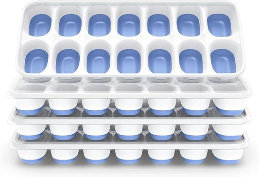 ChefAide Ice Cube Tray with Lid, 4 Packs 56 Cubes Durable Stackable Ice Cube Trays for Freezer with Removable Lids, Easy-Release Plastic & Silicone Ice Tray for Cocktail, Coffee by ChefAide
