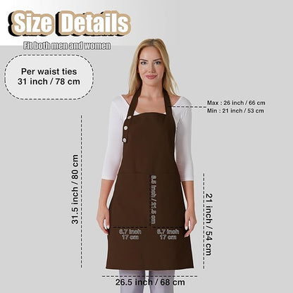 TOSHE Kitchen Apron Waterdrop Resistant Cotton Apron with adjustable Aprons for Women with Pockets 12 Color option Cooking Brown Apron (Brown) - Image 5