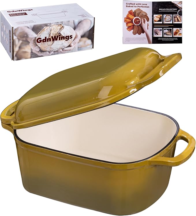 4.6 Quart Dutch Oven for Bread Baking, Combo Oval Enameled Cast Iron Bread Pan with Lid, Sourdough Bread Dutch Oven for a Crispy Crust, Olive by GdWings