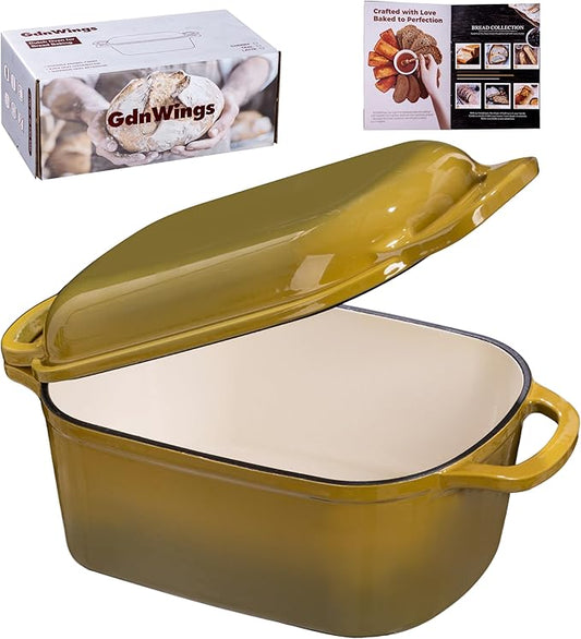 4.6 Quart Dutch Oven for Bread Baking, Combo Oval Enameled Cast Iron Bread Pan with Lid, Sourdough Bread Dutch Oven for a Crispy Crust, Olive by GdWings