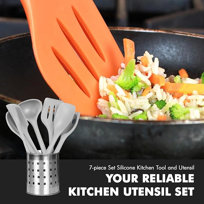Chef Craft - Premium Silicone Kitchen Tools and Utensils Set, Non-Scratch, Withstands Temperatures up to 450°F, BPA-Free, 7 Piece Cooking Utensils Set, Gray - Image 5