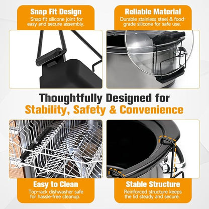 SOPHICO Slow Cooker Lid Holder for Cooking, Hand Free Pot Lid Organizer, Stainless Steel Rack with Silicone Sink, Fits Most Slow Cookers, Keeps Countertop No Mess (Black, 2 Pack) - Image 4